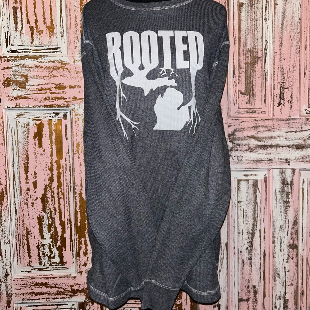 J. America Charcoal Long Sleeve Tee with 'Rooted' Design Michigan Roots - Picture 2 of 5